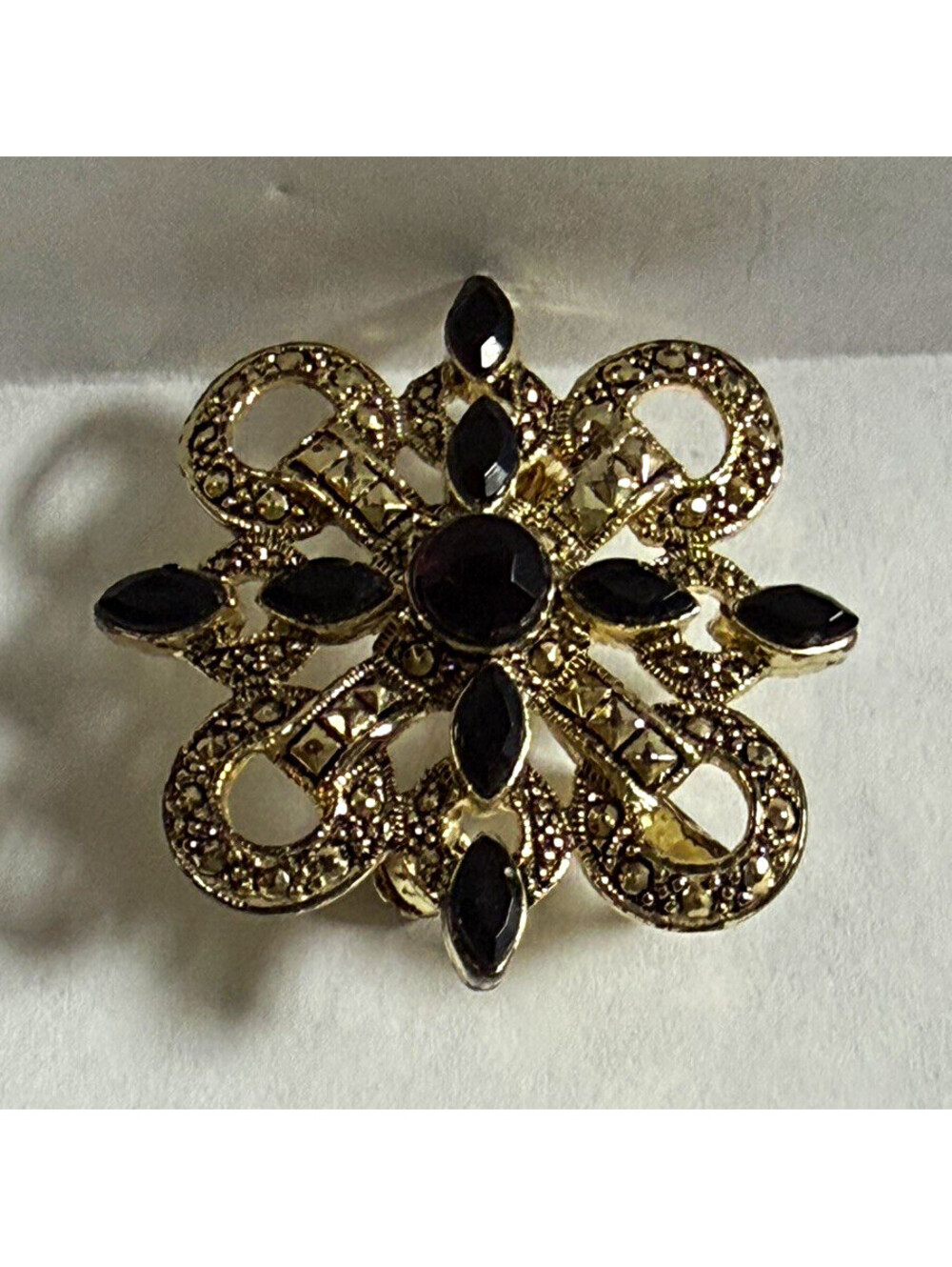 Brooch OR Pendant 🖤 Silver Tone Black Rhinestone Marquise Cluster Bow